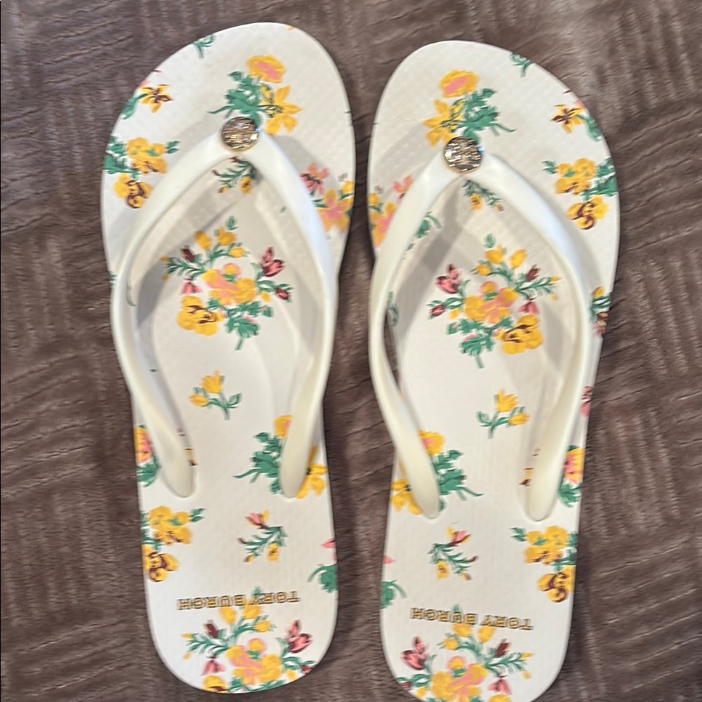 Tory Burch Women's Floral Flip Flops - White